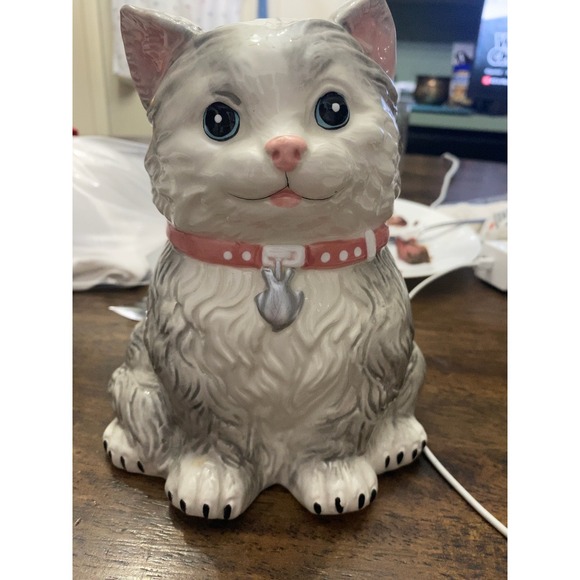 Westland Giftware Other - Westland Giftware Ceramic Cat Coin Bank Grey White Pink Collar Fish Charm